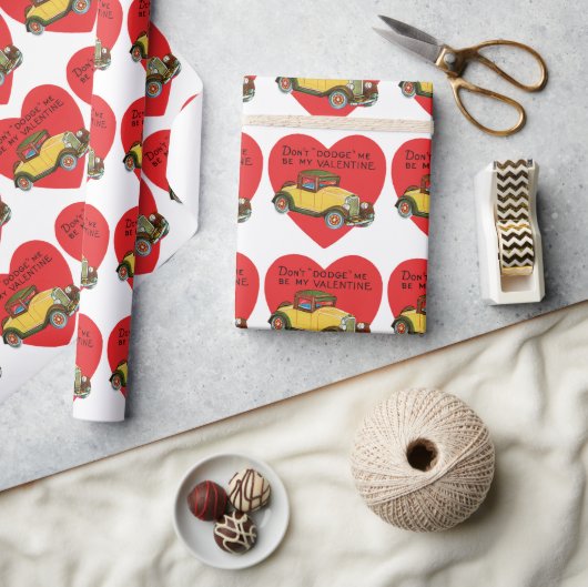 Retro Valentine, Don't Dodge Me, Be My Valentine! ラッピングペーパー (クラフト)