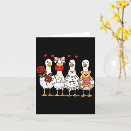 Retro Valentine Goose Funny Nk Coquette Love Silly カード (黄色い花)