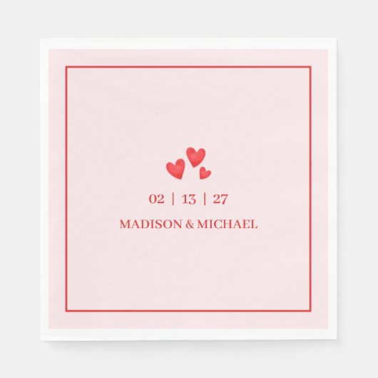 Retro Valentine Hearts Wedding Red Pink スタンダードランチョンナプキン (正面)