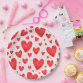 Retro Valentine Hearts Wedding Red Pink ペーパープレート (パーティー)