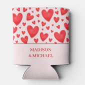 Retro Valentine Hearts Wedding Red Pink 缶クーラー (裏面)