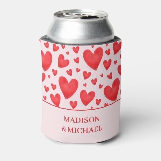 Retro Valentine Hearts Wedding Red Pink 缶クーラー (缶裏面)