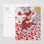 Retro Valentine’s fairy - Romantic read hearts シーズンポストカード (正面/裏面)