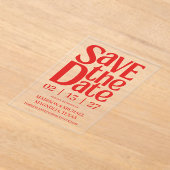 Retro Valentine Wedding Photo Red Pink アクリル招待状 (レイダウン)