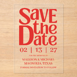 Retro Valentine Wedding Photo Red Pink アクリル招待状