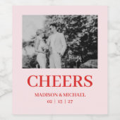 Retro Valentine Wedding Photo Red Pink ワインラベル (シングルラベル)