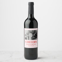 Retro Valentine Wedding Photo Red Pink ワインラベル