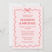 Retro Valentine Wedding Photo Red Pink 招待状 (正面)