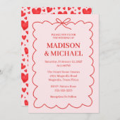 Retro Valentine Wedding Red Pink 招待状 (正面/裏面)