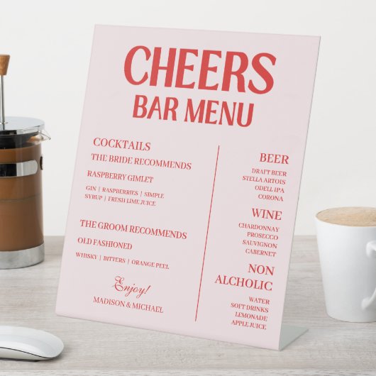 Retro Valentine Wedding Red Pink Bar Menu 台座サイン (インサイチュ)