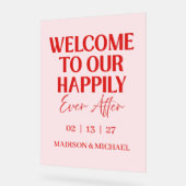 Retro Valentine Welcome Wedding Red Pink アクリルサイン (傾斜)