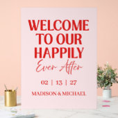 Retro Valentine Welcome Wedding Red Pink アクリルサイン (ウェディング)