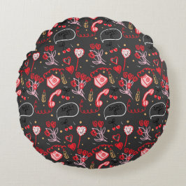 Retro Valentine's Day Love Doodles ラウンドクッション