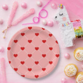 retro valentines dots hearts pink red ペーパープレート (パーティー)