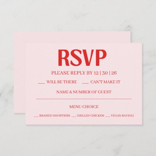 Retro Valentine's RSVP Wedding Reply Card (正面/裏面)