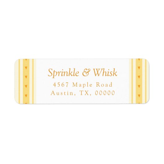 Retro Vanilla Yellow Heart Stripes Bakery ラベル (正面)