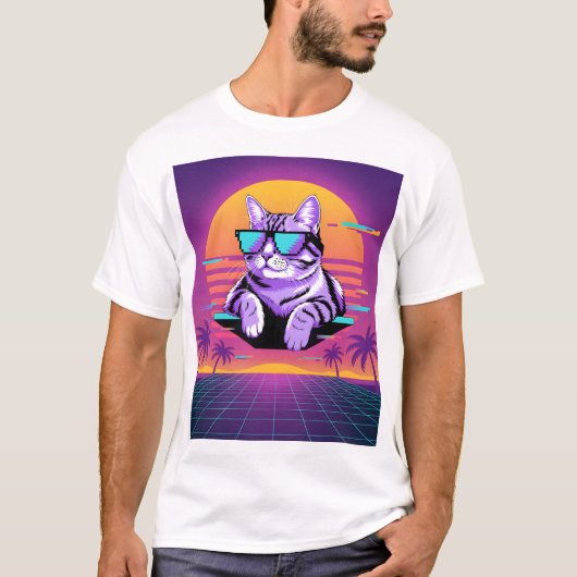 Retro vaporwave cat tシャツ (正面)