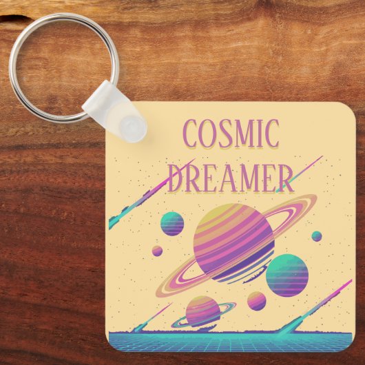 Retro Vaporwave Planets Synthwave キーホルダー (正面)