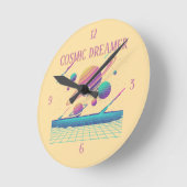 Retro Vaporwave Planets Synthwave ラウンド壁時計 (傾斜)
