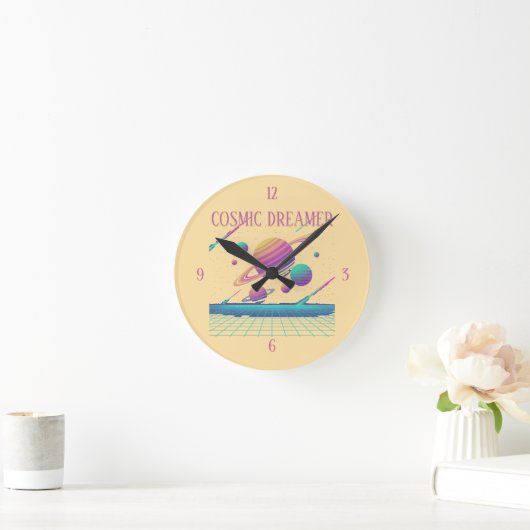 Retro Vaporwave Planets Synthwave ラウンド壁時計 (ホーム)