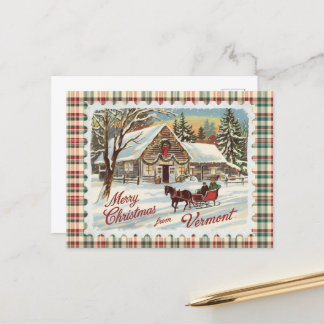 Retro Vermont Christmas Postcard シーズンポストカード