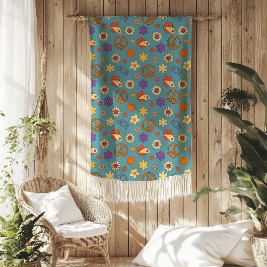 Retro Vibes Blanket Pastel Funky 70s Style フリースブランケット