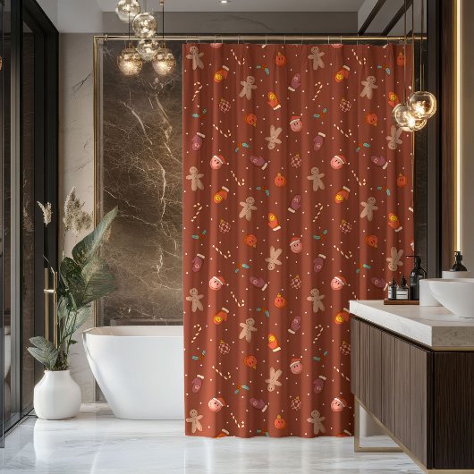 Retro Vibes Curtain Pastel Holiday Bathroom Fun シャワーカーテン