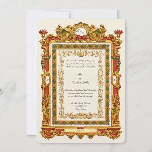 Retro Victorian Era 1858 Baroque Rococo Style 招待状 (正面)