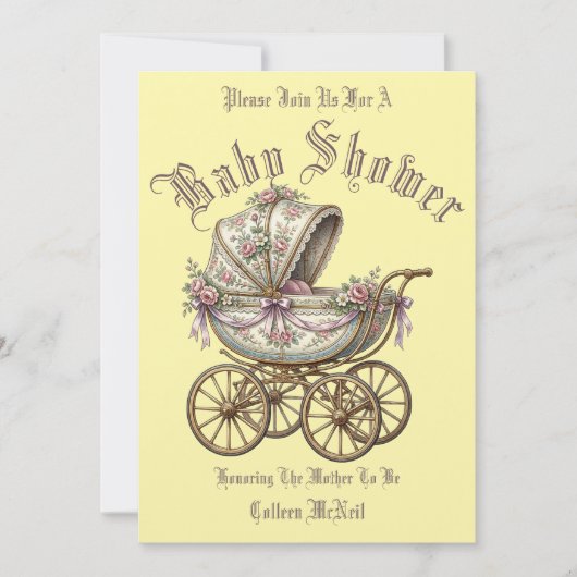 Retro Victorian Era Carriage Baby Shower Template 招待状 (正面)