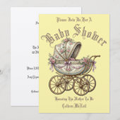 Retro Victorian Era Carriage Baby Shower Template 招待状 (正面/裏面)