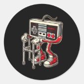 Retro Video Game Controller With Walker Funny Game ラウンドシール (正面)
