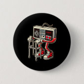 Retro Video Game Controller With Walker Funny Game 缶バッジ (正面)