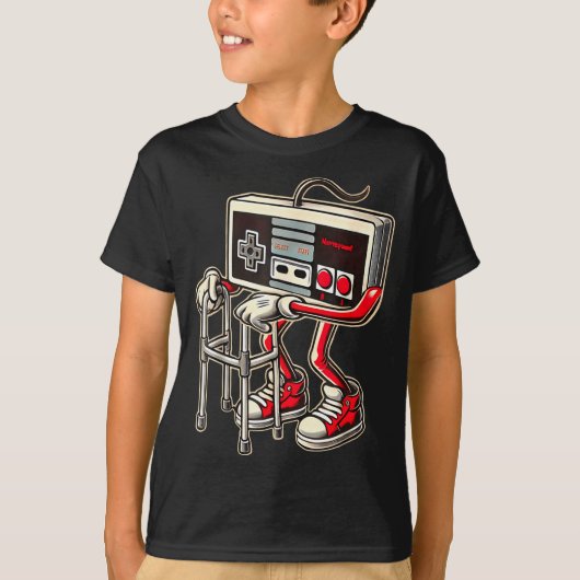 Retro Video Game Controller With Walker Funny Game Tシャツ (正面)