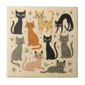 Retro Vintage 1950s Cat Pattern タイル (正面)