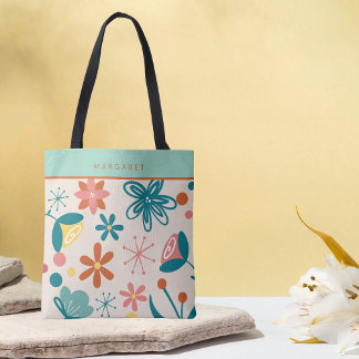 Retro Vintage Abstract Pattern Floral Sage green  トートバッグ