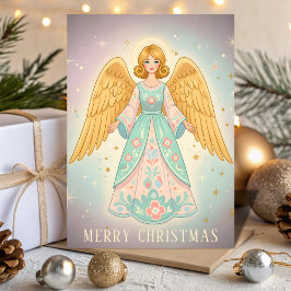 Retro Vintage Angel Glow Christmas シーズンカード