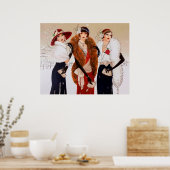 Retro vintage art deco Christmas ladies poster ポスター (キッチン)