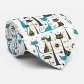 Retro Vintage Atomic Cats Black Turquoise White ネクタイ (ロール)