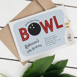 Retro Vintage Bowling Theme Birthday Party 箔招待状<br><div class="desc">Cute and creative bowling alley birthday for kids or adults invitations feature "let the good times bowl" across the top in retro lettering with a bowling ball in place of the letter "O" and gold foil accents. Personalize with your bowling theme birthday party details beneath. The date and time appear...</div>