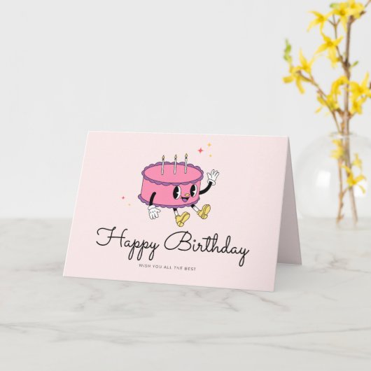 Retro Vintage Cake Birthday Card カード (黄色い花)