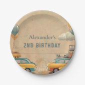 Retro Vintage Car Two Fast Birthday ペーパープレート (正面)