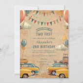 Retro Vintage Car Two Fast Birthday 招待状 (正面)