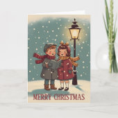 Retro Vintage Carolers Song Christmas シーズンカード (正面)