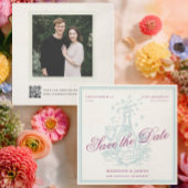 Retro Vintage Champagne Purple Wedding セーブザデート