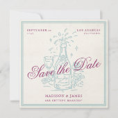 Retro Vintage Champagne Purple Wedding セーブザデート (正面)