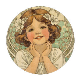 retro vintage child with flowers カッティングボード