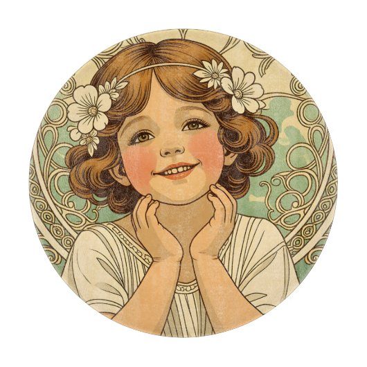 retro vintage child with flowers カッティングボード (正面)
