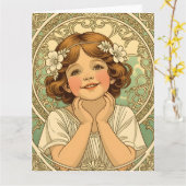retro vintage child with flowers カード (黄色い花)