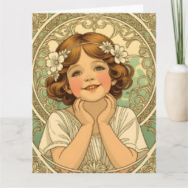 retro vintage child with flowers カード