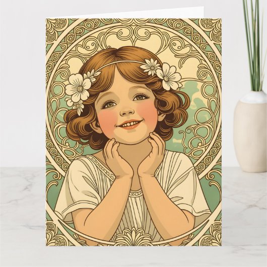 retro vintage child with flowers カード (正面)